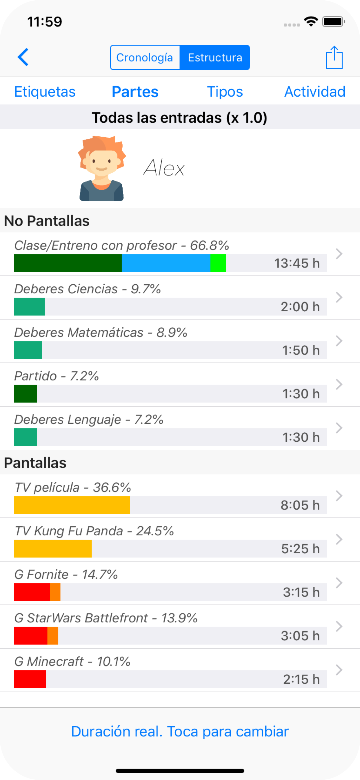 Pantalla Informe por Partes