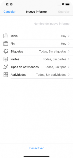 Pantalla creación de informes