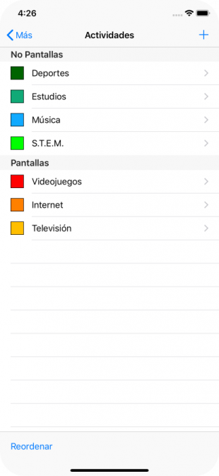 Pantalla Más Grupo de Actividades